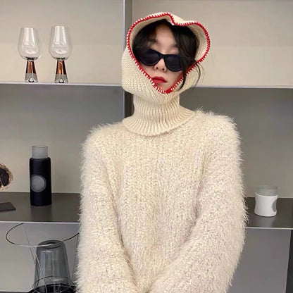 Special-interest Design Autumn And Winter Warm Cool Contrast Color Edge Sealing One-piece Scarf Knitted Woolen Cap