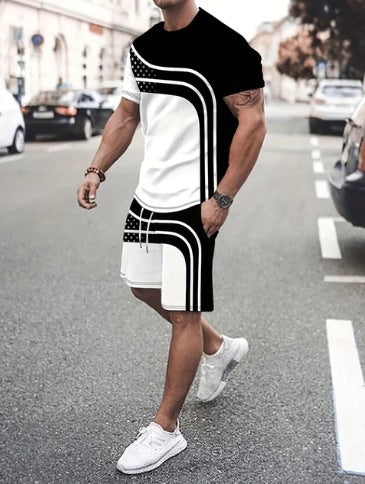 Summer Fashion Trend 3D Digital Printing Men's Short Sleeve Shorts Suit