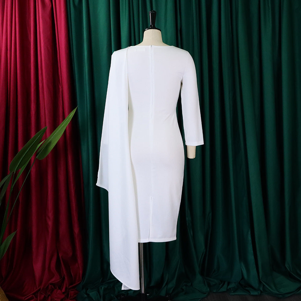 New Temperament Pure Color Ol Package Hip African Plus Size European And American Style Dress