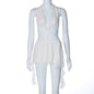 Short Stitching Ribbon Halter Lace Hollow-out Deep V-neck Backless Hot Girl Dress