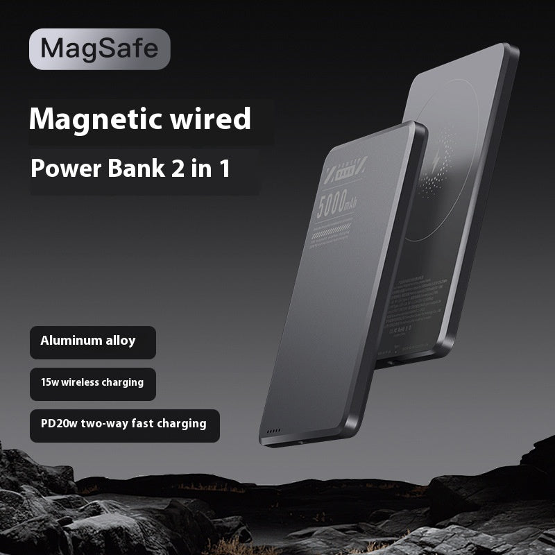 Aluminum Alloy Ultra-thin Double Pop-up Window Creative Magnetic Fast Charging Small Light Power Digital Display Mobile Power Supply