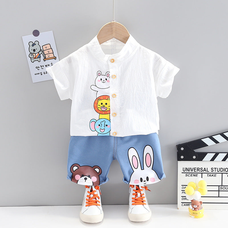 Boys Summer Cartoon Cute Casual Cotton T-shirt Short Sleeve Shorts Suit