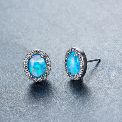 Oval White Opal Edge White Small Diamond Studs