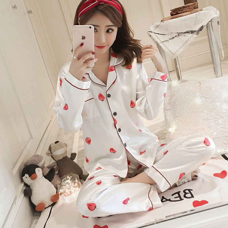 Plus Size Cardigan Lapel Ladies Pajamas Homewear
