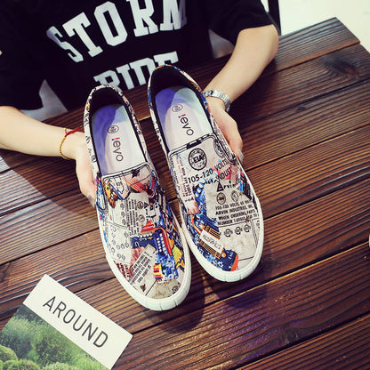 Graffiti Canvas Shoes Men's Low-cut Korean Youth Men's Shoes
