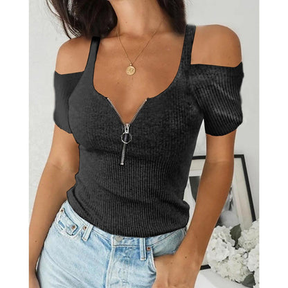 Plus Size Short Sleeve Zipper Short T-Shirt
