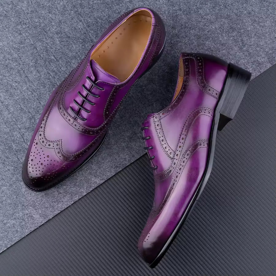 Men's Fashion Oxford Hand Carved Craft Purple DRESS Shoes