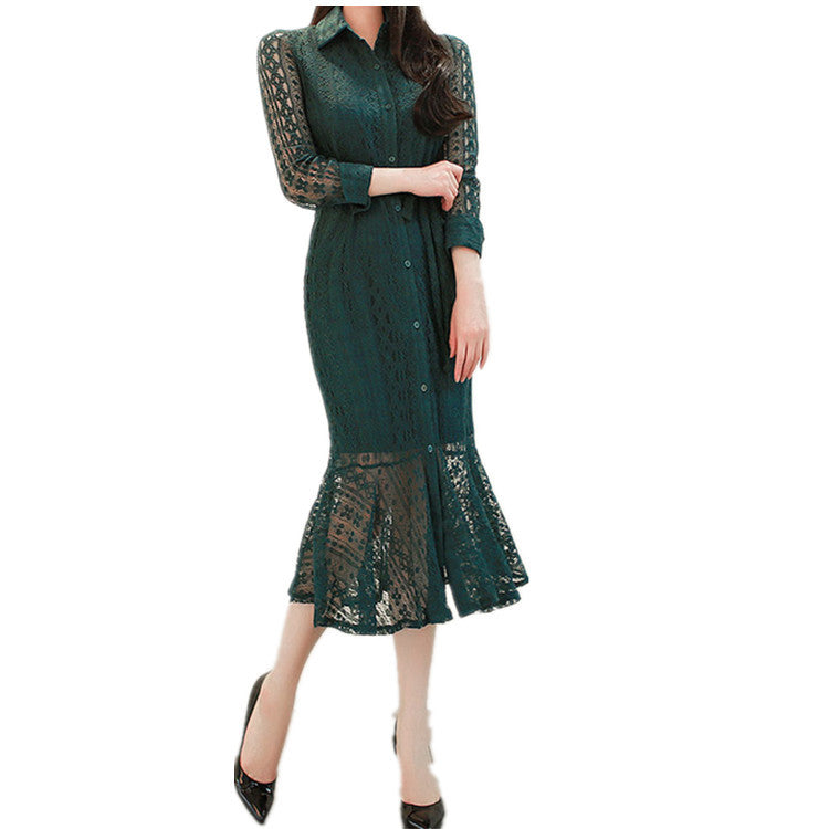 Early Autumn New Product Pure Color Shirt-style Lace Fish