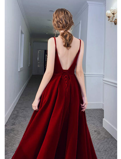 Red Suspender Dress Temperament Backless Wedding Toast Clothes