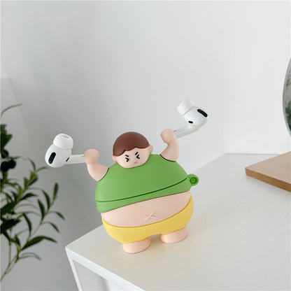 Compatible with Apple, 3D Cute Little Fat Man Lifting Weights Soft Silicon Case For AirPods Pro Earphone Cases Wireless Charging Cover