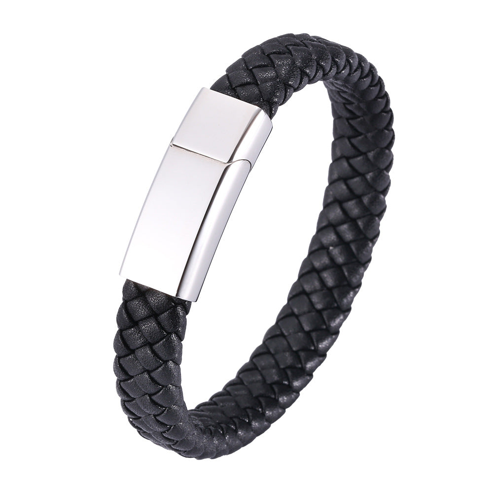 Men's And Women's Simple Casual Engraved Leather Bracelet