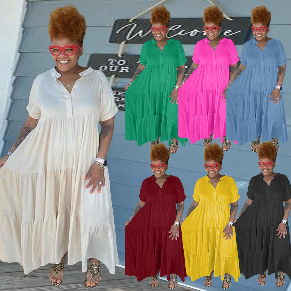 Plus Size Women's Fashion Casual Button Lapel Dress