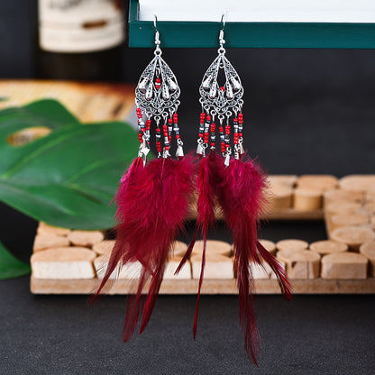 Bohemian Earrings Long Tassel Retro Feather Earrings Ethnic Style Jewelry
