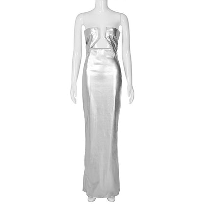 New Fashion Solid Color PU Leather Tube Top Dress