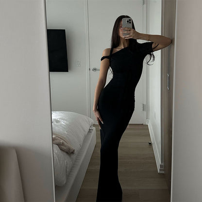 European And American Style Temperament High Waist Slim Fit Slimming Short Sleeve Hot Girl Dress