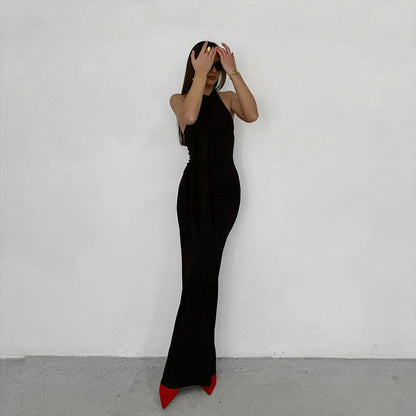 Ins Hot Girl Fashion Backless Temperament Three-dimensional Flower Decoration Halter Dress