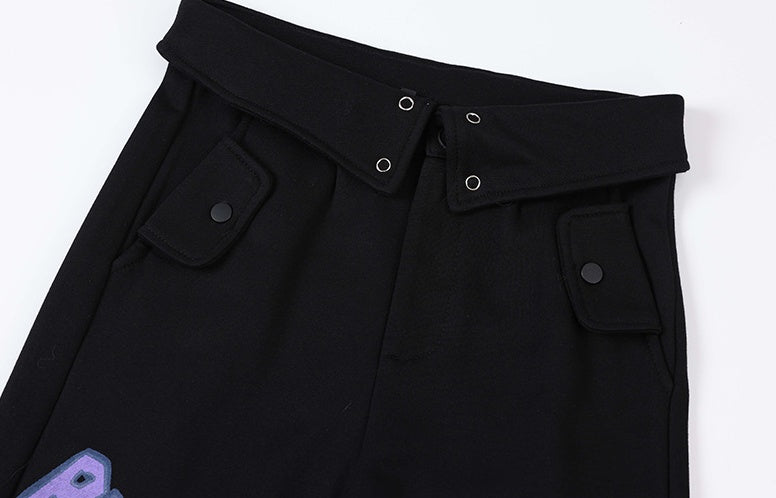 Flip Waist Graffiti Straight Casual Pants