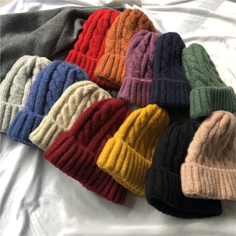Simple Solid Color Twist Women's Knitted Hat