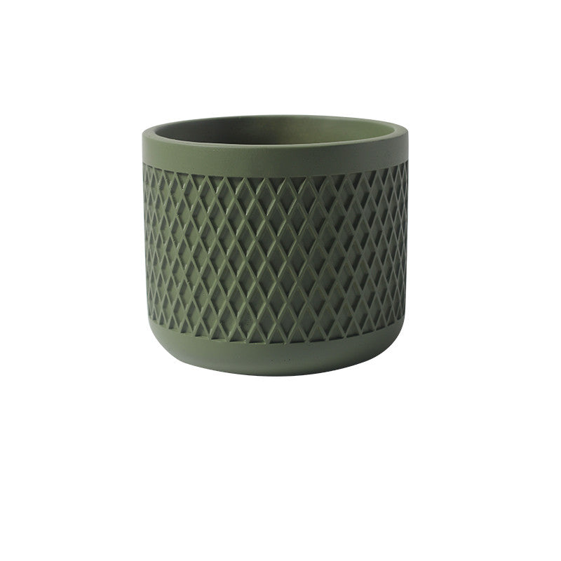 Indoor Simple Relief Diamond-shaped Cement Flowerpot