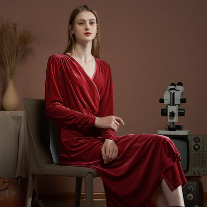 Long Robe Women's Velvet Gorgeous Nightdress V-neck Long Sleeve