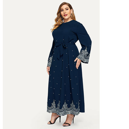 Hot Sale Embroidered Bead Long Sleeve Plus Size Women's Dress