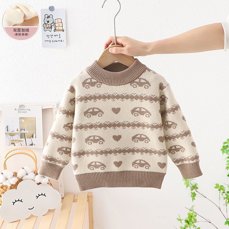 Children's Cartoon Extra Thick Round-neck With Fleece Lining Sweater