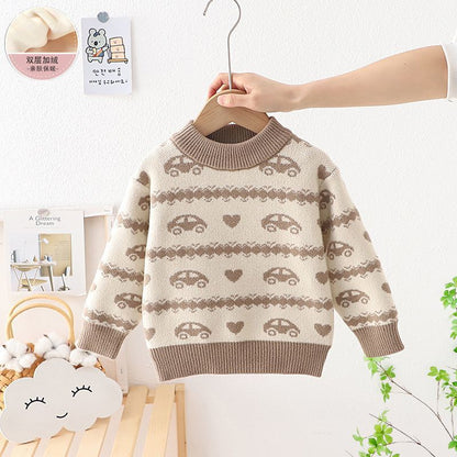 Children's Cartoon Extra Thick Round-neck With Fleece Lining Sweater