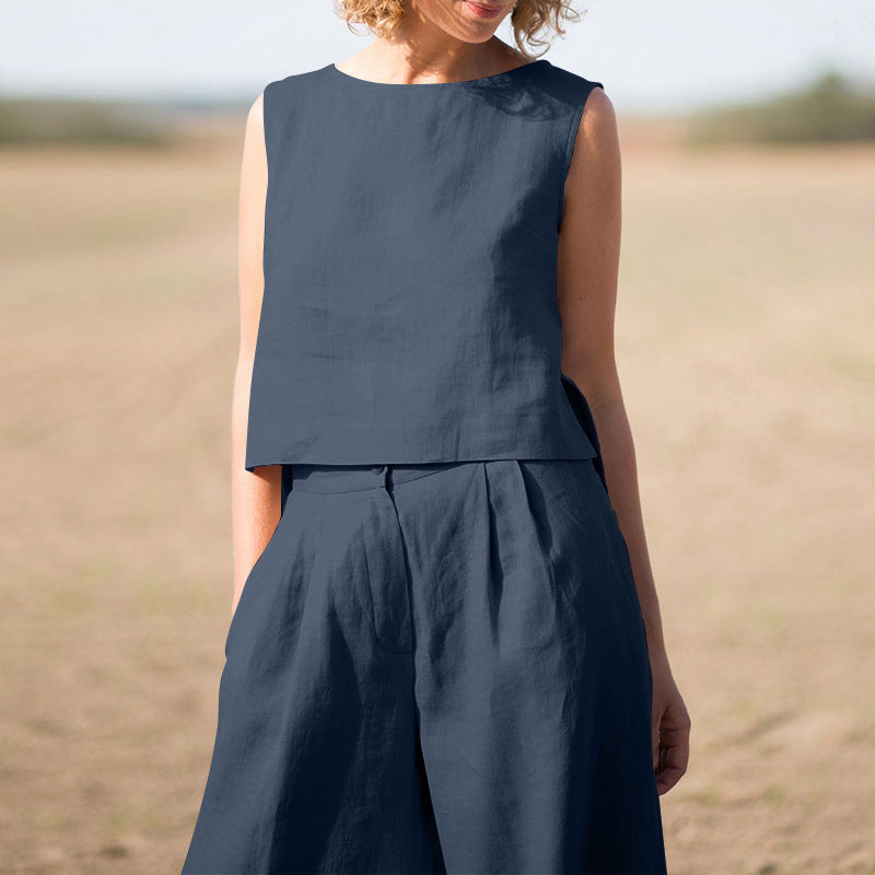 Plus Size Women's Solid Color National Style Retro Pants Suit