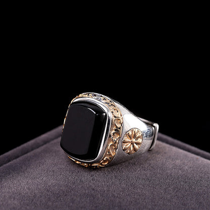 Personalized Men's Black Agate Ring