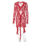 Hot Girl Lace See-through Deep V-neck Slim-fit Sheath Dress