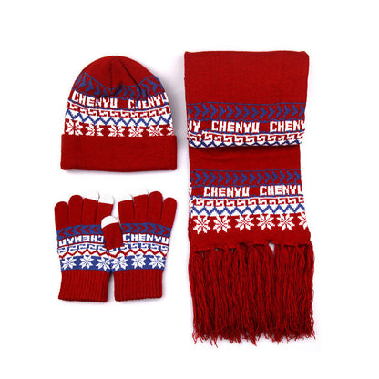 Winter Warm Wool Knitted Hat Scarf Gloves