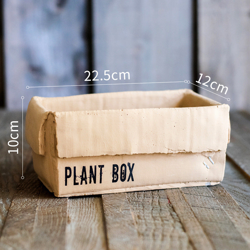 Cement Brown Paper Box Flowerpot Creative Planting Indoor Balcony