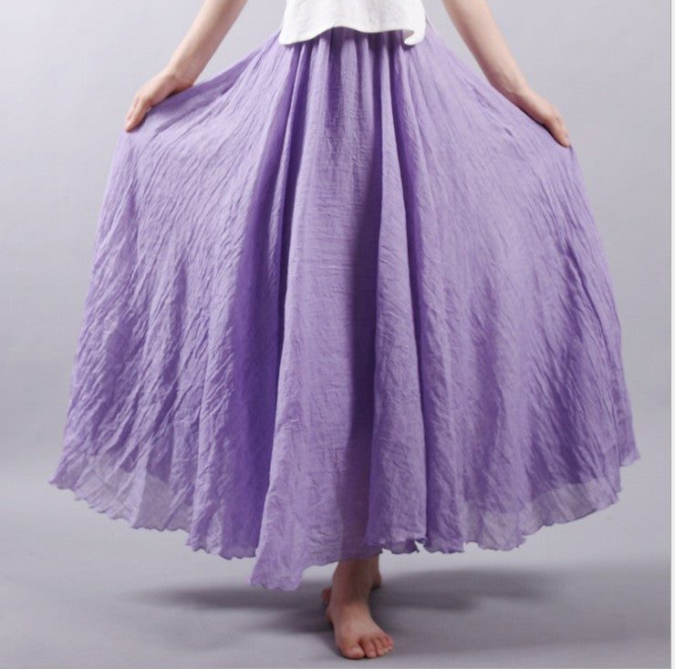 Mori Girl Art Plus Size Cotton And Linen Skirt Elastic Waist Linen A-line Skirt
