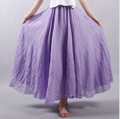 Mori Girl Art Plus Size Cotton And Linen Skirt Elastic Waist Linen A-line Skirt
