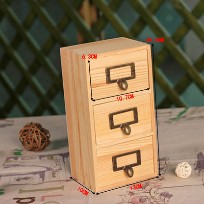Environmentally Friendly Log Box Three Drawer Desktop Storage