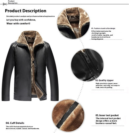 Men's Fur One-piece Leather Coat With Velvet