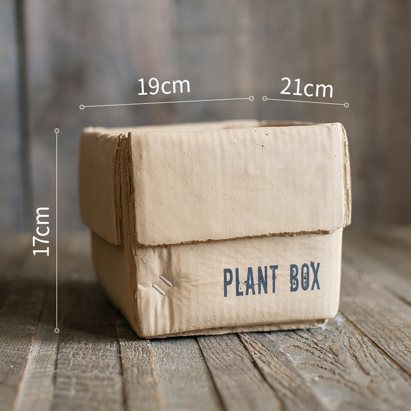Cement Brown Paper Box Flowerpot Creative Planting Indoor Balcony