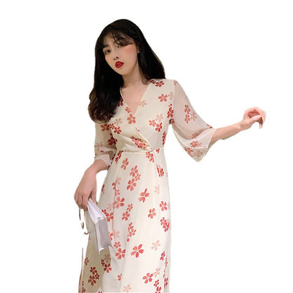 Temperament Fashion Short-sleeved Floral Hanfu Plus Size Dress Female New Summer