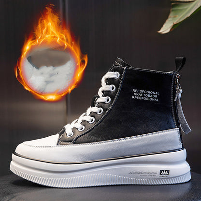 Women's All Match Leather Martin Boots Mid Tube Thick Sole