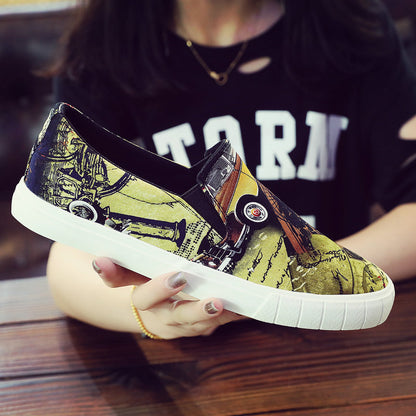 Graffiti Canvas Shoes Men's Low-cut Korean Youth Men's Shoes