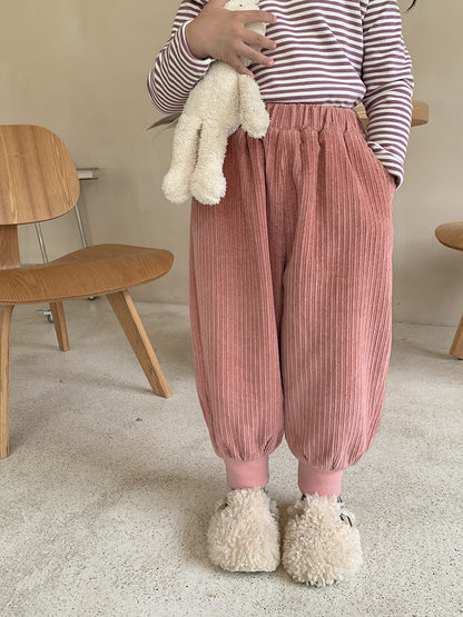 Children's Feet, Close-up Warm Corduroy And Velvet Pants Boys And Girls Leisure