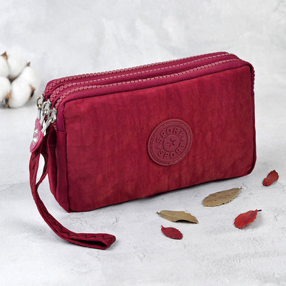 Simple Three-Layer Zipper Canvas Hand Purse