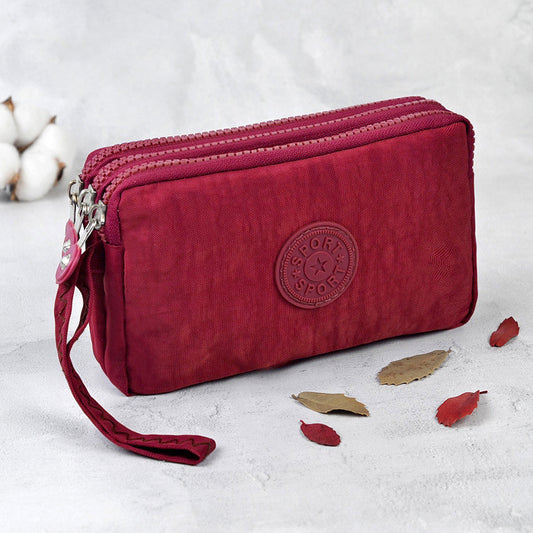 Simple Three-Layer Zipper Canvas Hand Purse