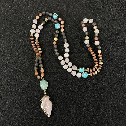 Natural Stone Powder Arrow String Necklace