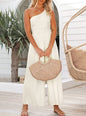 Sleeveless Slanted Shoulder Open-back Straight-leg Pants