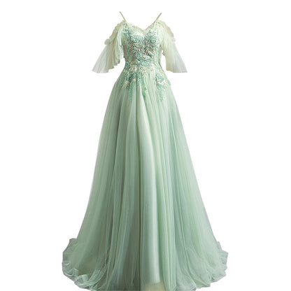 Off-the-shoulder Mint Green Bridal Wedding Dinner Annual Party Dress