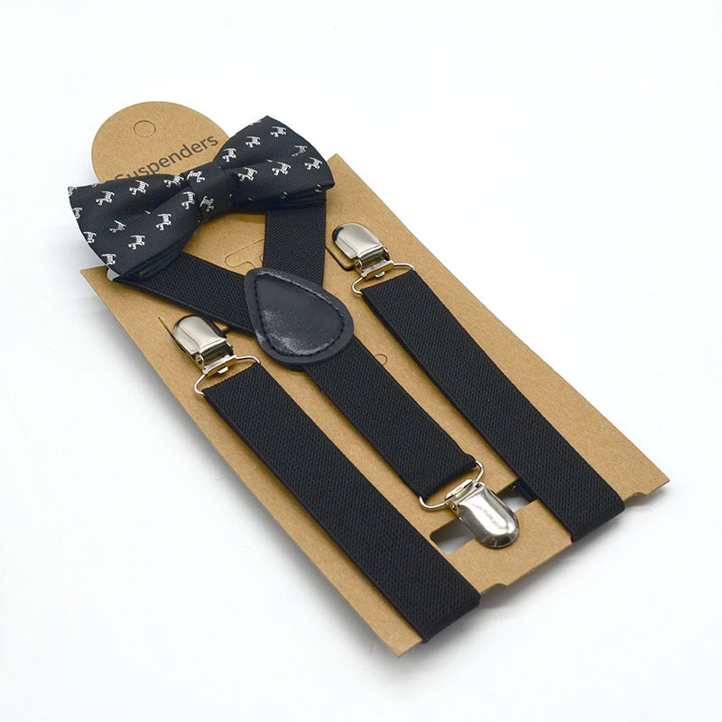 New Children's Suspender Printed Bow Tie Set