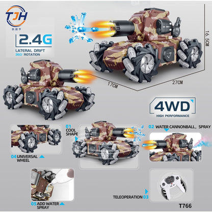 Remote Control Tank Fire-breathing Water Bomb Camouflage Chariot Four-wheel Drive Stunt Spray Music Toy Car
