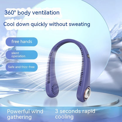 Cartoon Digital Display Hanging Neck Fan Portable Lazy Silicone Blade-free Little Fan