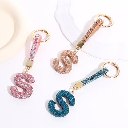Home Fashion Simple Full Diamond Letter S Keychain